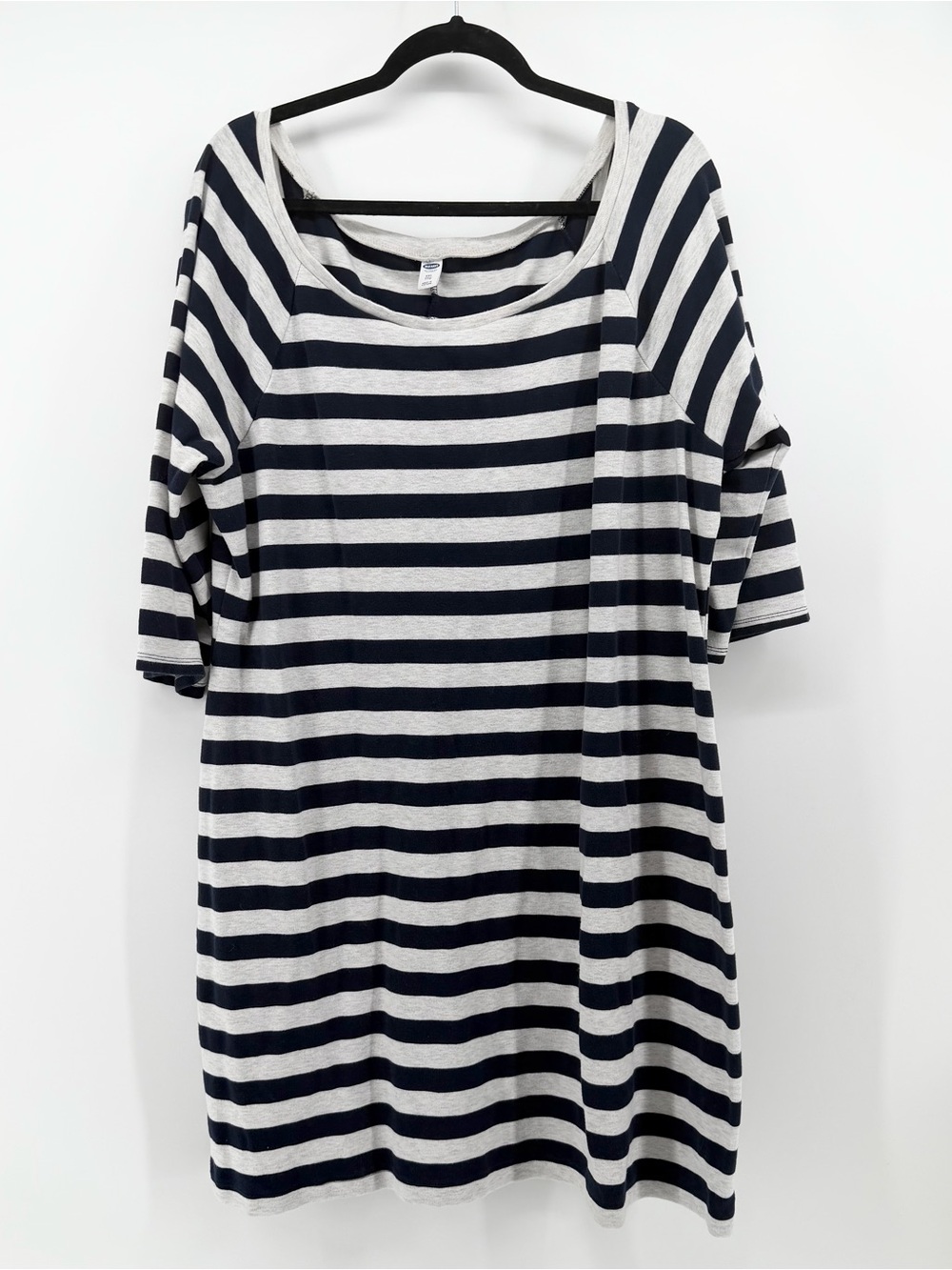 Old Navy T-Shirt Dress Womens XXL Blue White Striped Raglan Midi Maxi Knit Plus